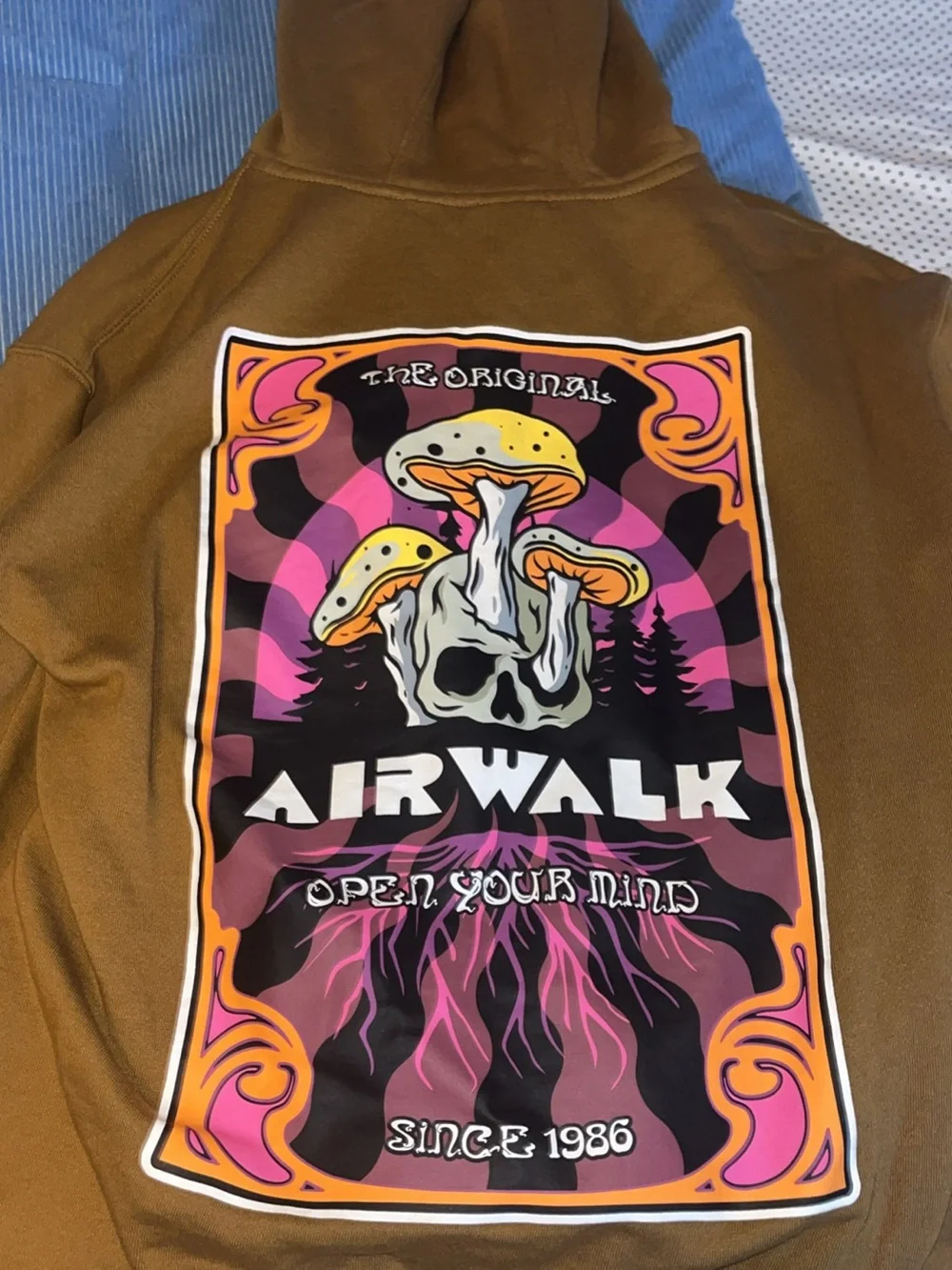 Airwalk Brown Hoodie with Psychedelic Pink & Orange Back Graphic